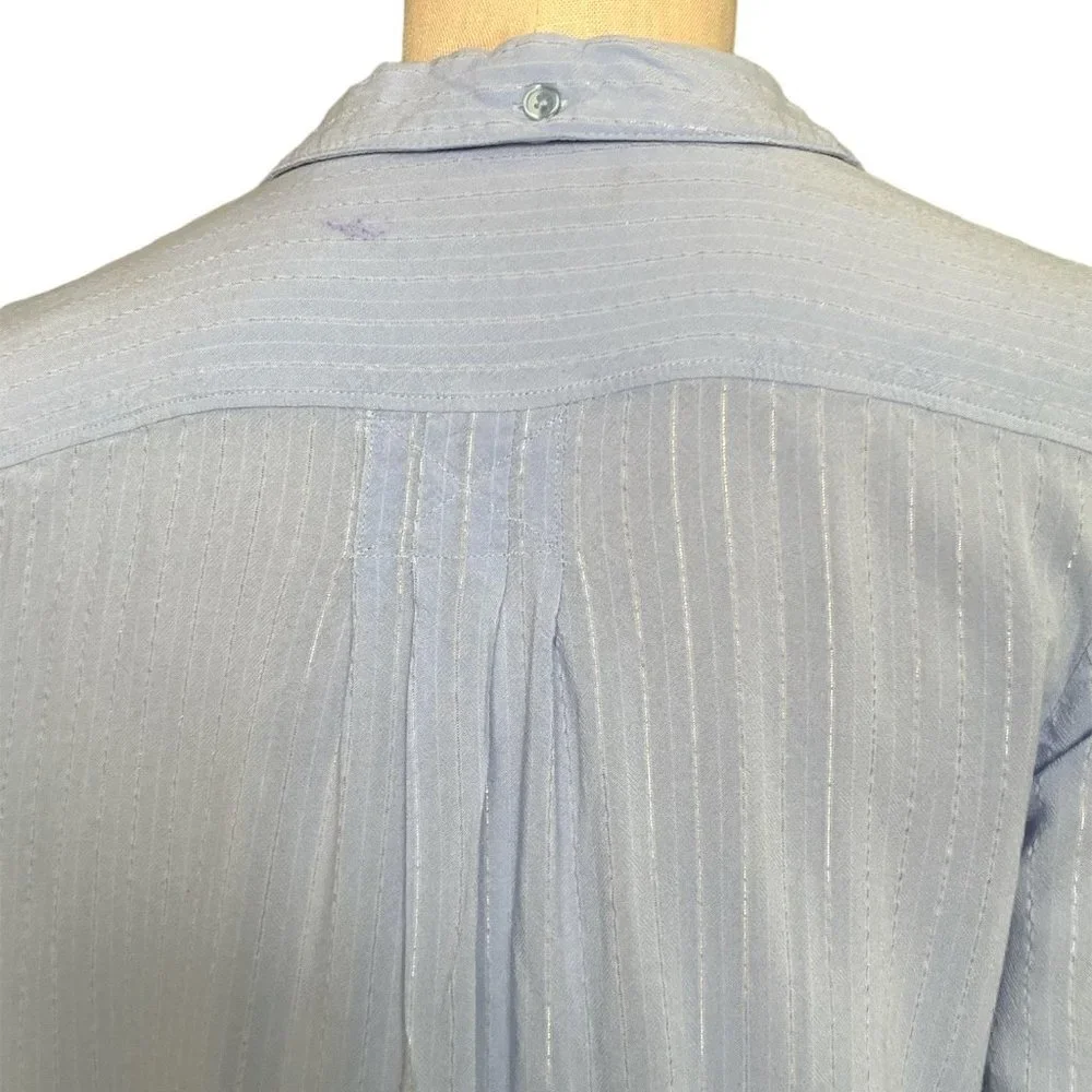 Donna Karan‎ Sleepwear Striped Button-Down Night Shirt-Dress Sz S Blue #129G